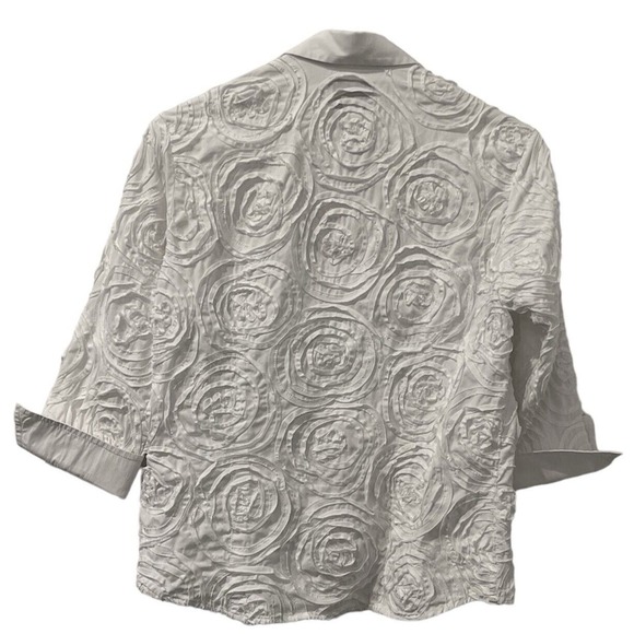 Pong Poco Ltd Button Up Top Womans Small Floral White 3/4 Sleeve Collared Cotton - Picture 5 of 5